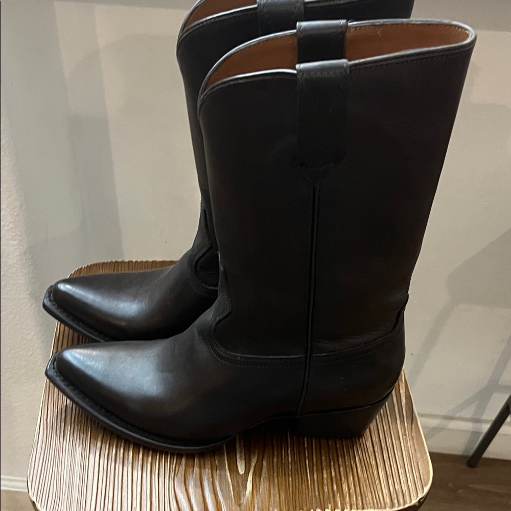 FRYE Brown Leather Cowboy Boots SACHA MID PULL ON - Picture 3 of 12